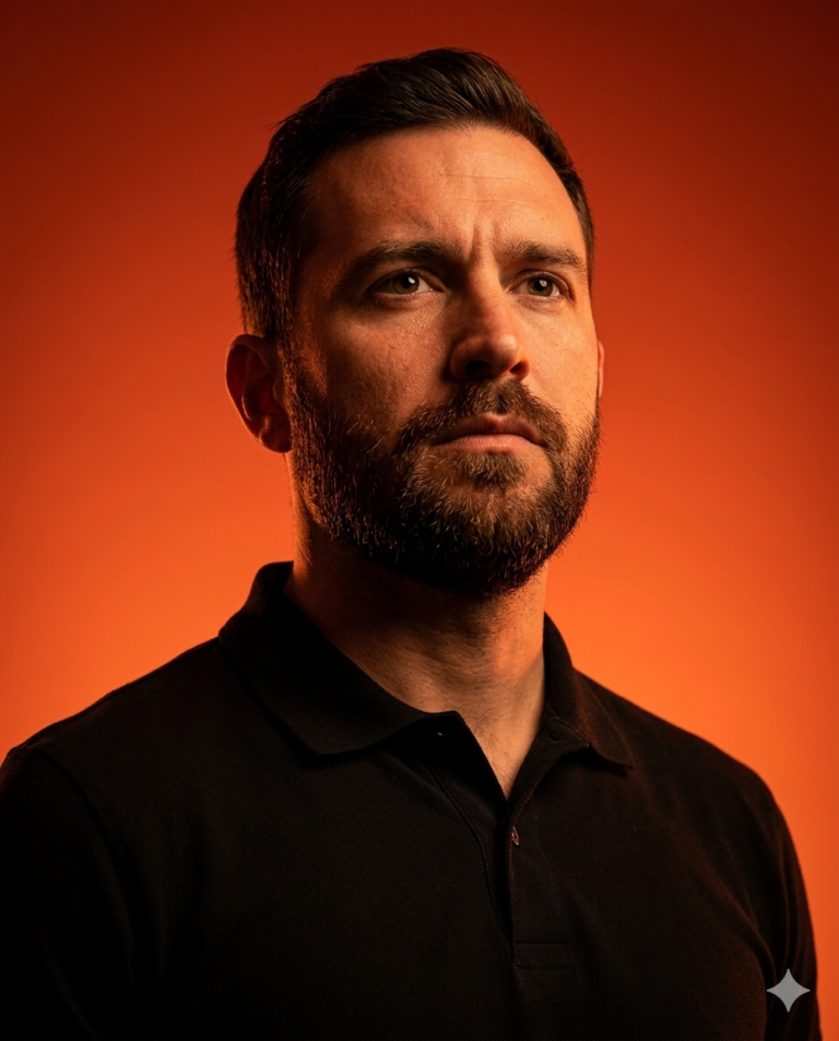 Cinematic Studio Portrait: Low-Angle Dramatic Lighting
