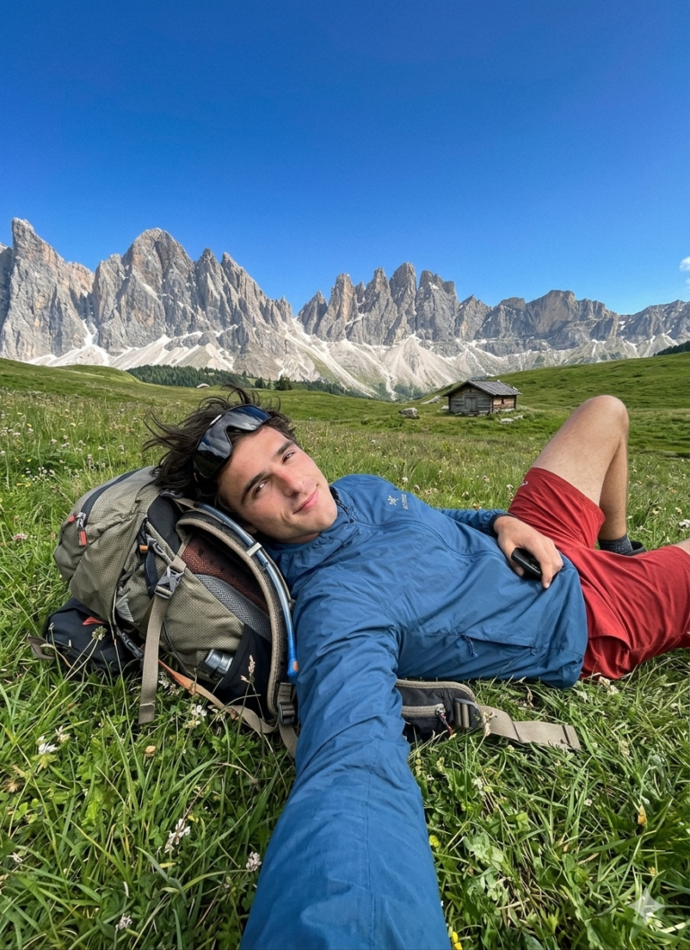 Relaxed Hiking Selfie in the Alps