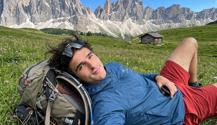 Relaxed Hiking Selfie in the Alps