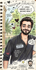 Sketchbook Chaos: Caricatured Diary Reality