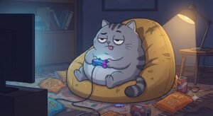 Reluctant Gamer Cat Stuck on Level