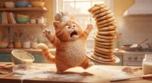 Clumsy Baker Cat in Disney Animation Style