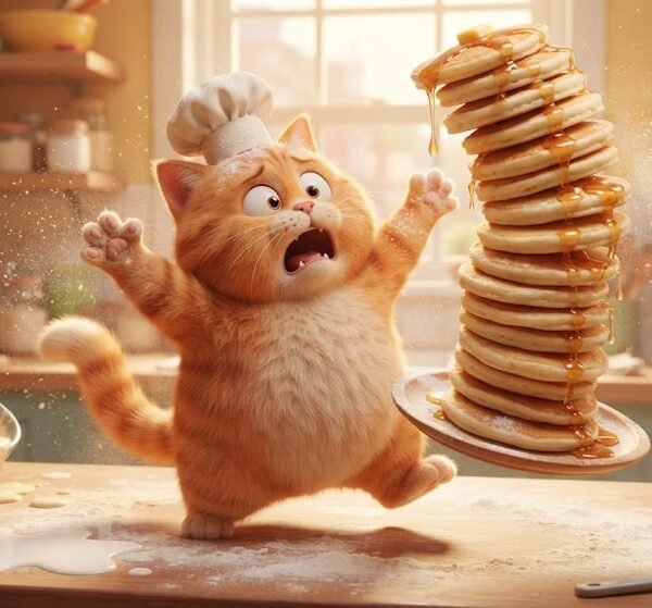 Clumsy Baker Cat in Disney Animation Style