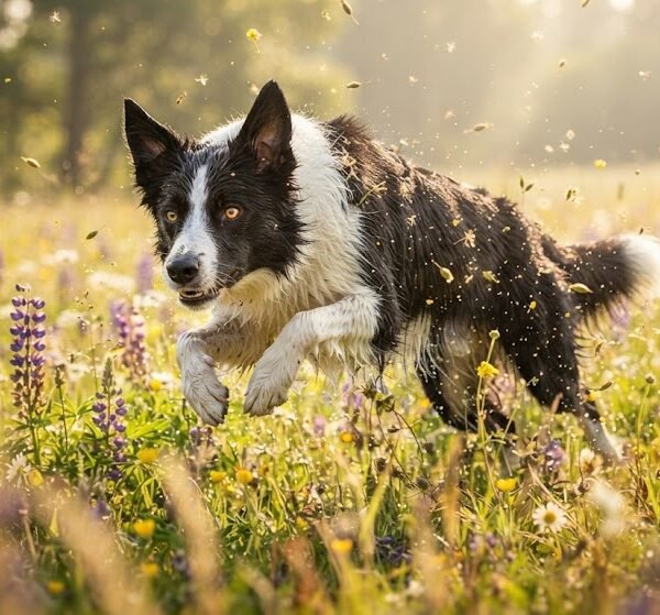 Dynamic Action Shot of Running Border Collie