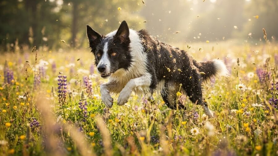 Dynamic Action Shot of Running Border Collie
