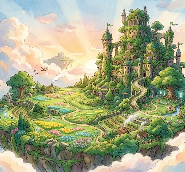 Enchanted Ghibli Style Floating Island