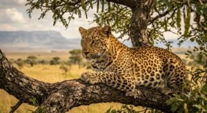 Regal African Leopard Resting on Acacia Tree