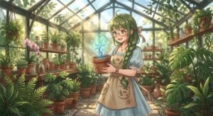 Sunlit Greenhouse Botanist Girl