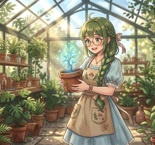 Sunlit Greenhouse Botanist Girl