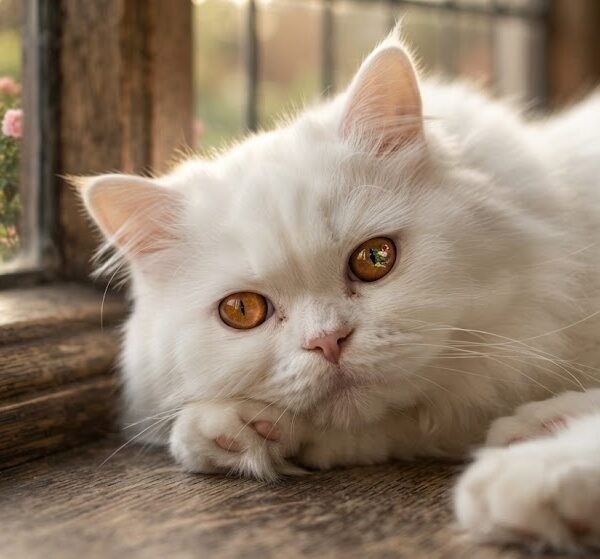 Sunlit Persian Cat Golden Hour Portrait