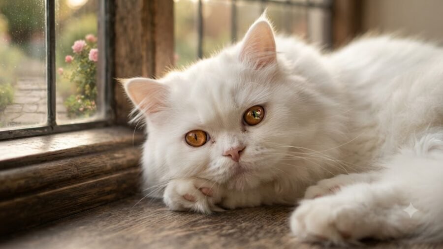 Sunlit Persian Cat Golden Hour Portrait
