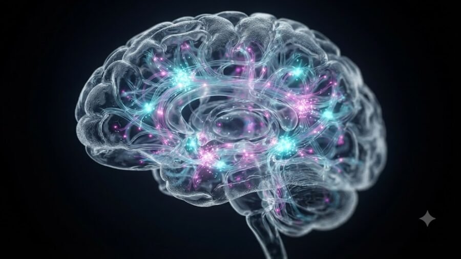 Glowing Neural Network Brain Map