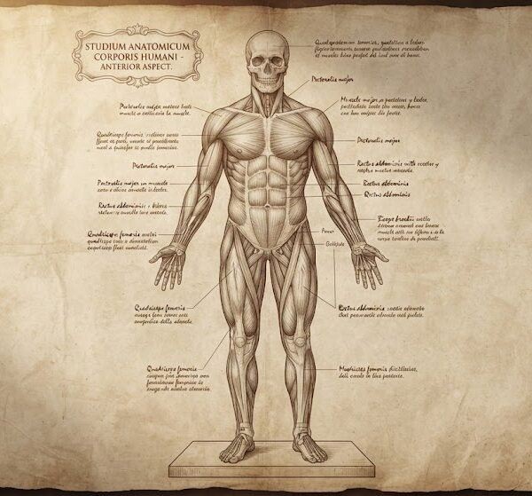 Renaissance Ink and Parchment Anatomical Sketch