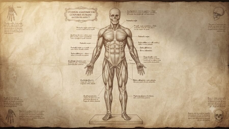 Renaissance Ink and Parchment Anatomical Sketch