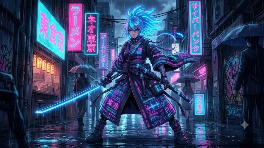 Cyberpunk Street Samurai Maiden