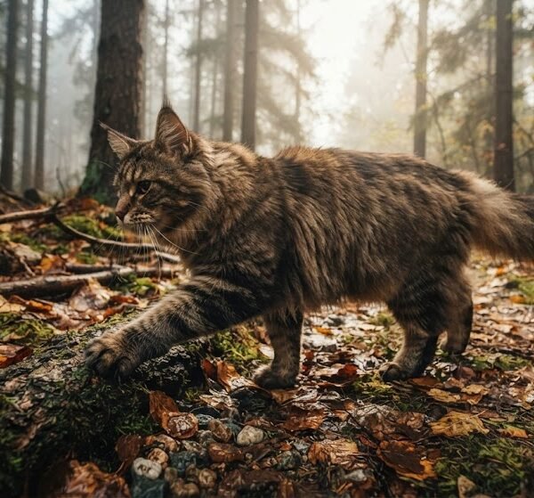 Majestic Maine Coon Prowling Autumn Forest