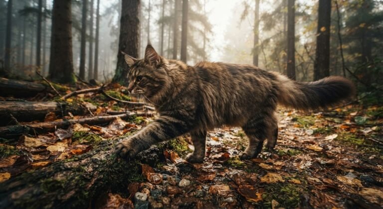 Majestic Maine Coon Prowling Autumn Forest