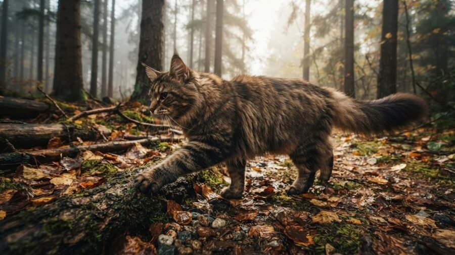 Majestic Maine Coon Prowling Autumn Forest