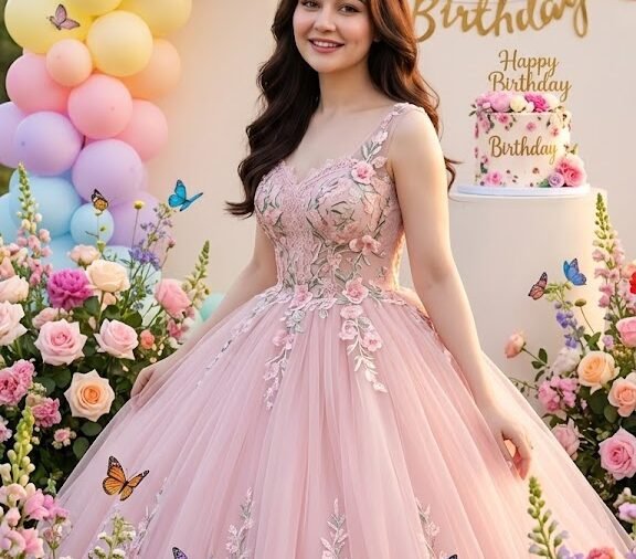 Birthday Princess in a Pink Floral Garden