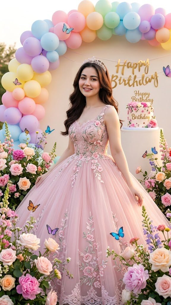 Birthday Princess in a Pink Floral Garden