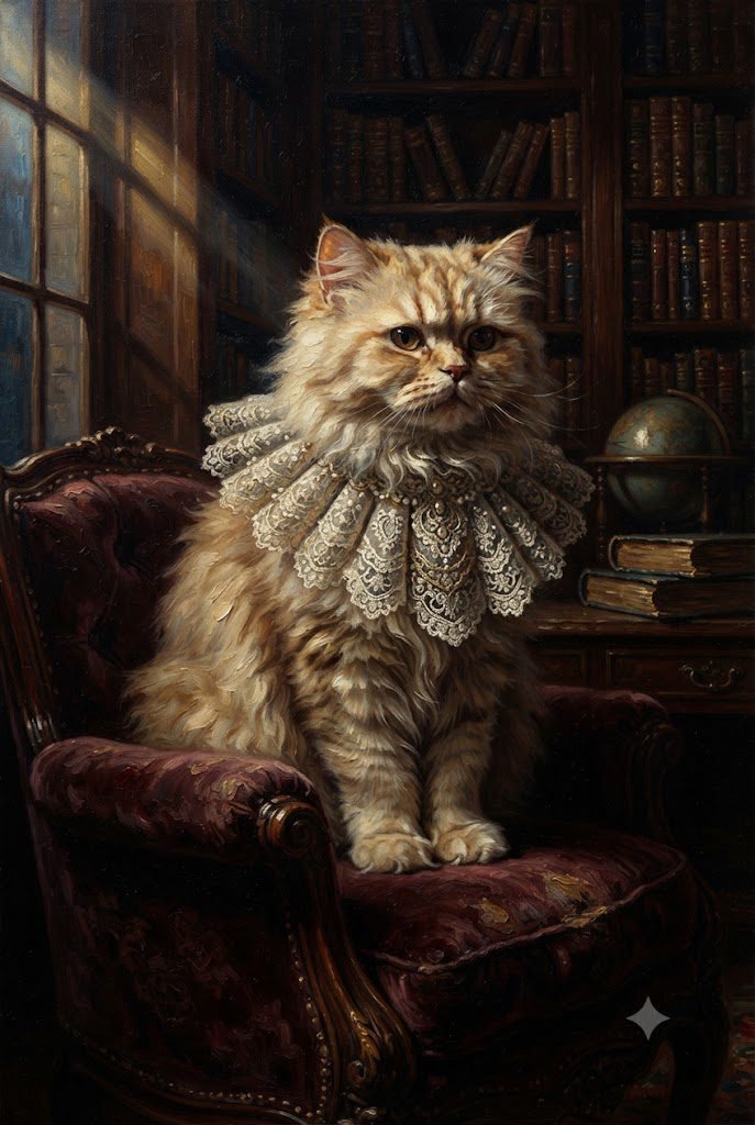 Royal Victorian Gothic Oil Portrait Cat