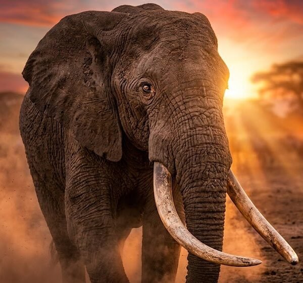 Wise African Elephant at Dusty Sunset