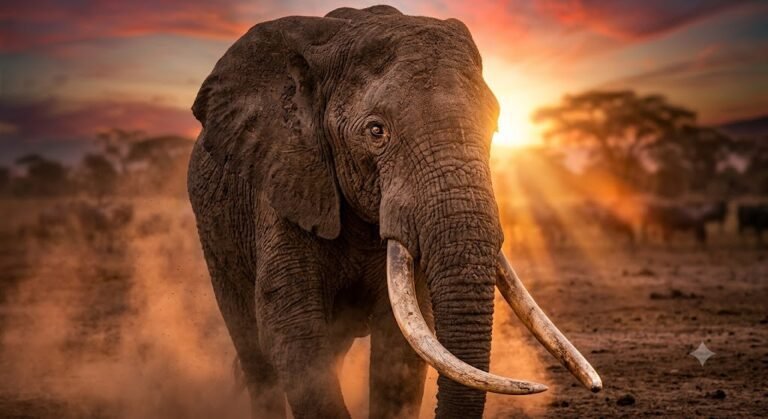Wise African Elephant at Dusty Sunset