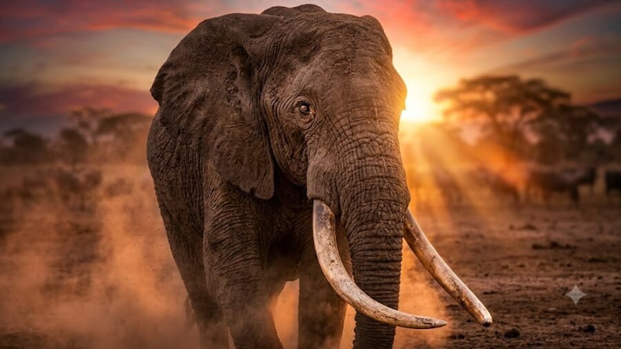 Wise African Elephant at Dusty Sunset