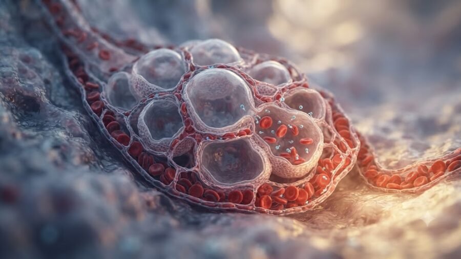 Microscopic Alveoli Oxygen Exchange