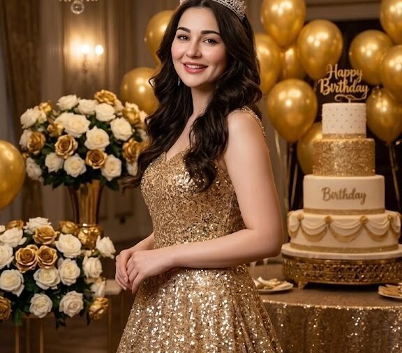 Birthday Queen in a Luxury Golden Ballroom