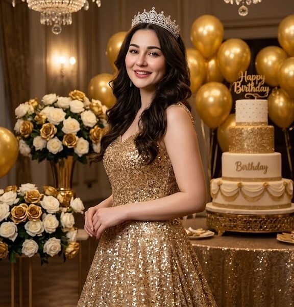 Birthday Queen in a Luxury Golden Ballroom