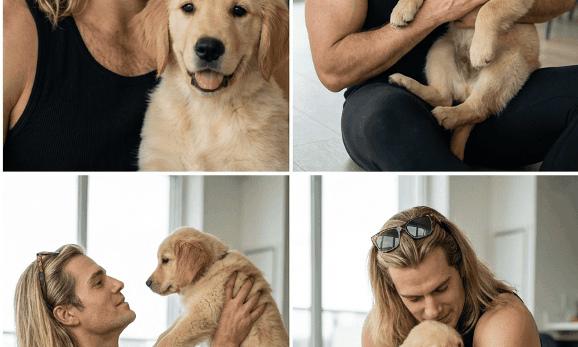 Golden Retriever Puppy Lifestyle Collage (2×2 Photorealistic Portraits)