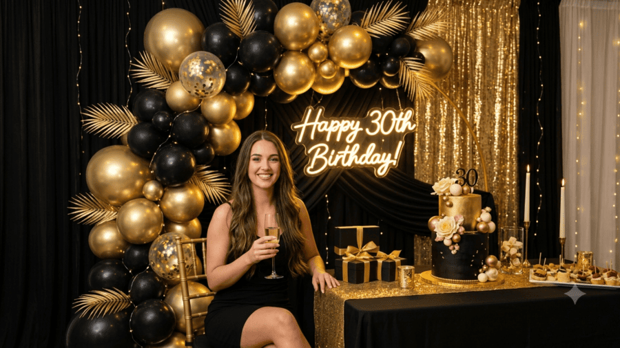 Elegant Black and Gold Birthday Theme  Prompt: