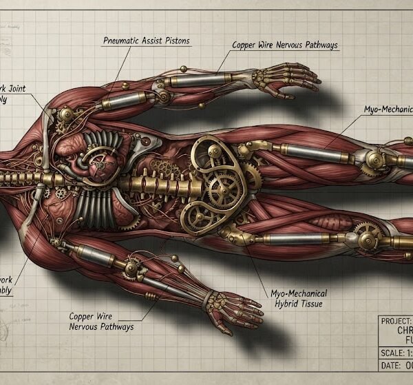Industrial Steampunk Mechanical Human Body Cross-Section
