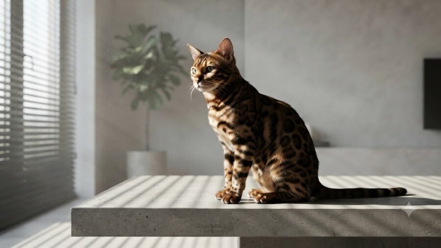 Dramatic Bengal Cat Indoor Shadow Play