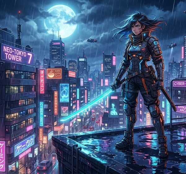 Cyberpunk Neon Samurai Girl