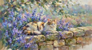 Sunlit Impressionist Calico in Blooming Garden