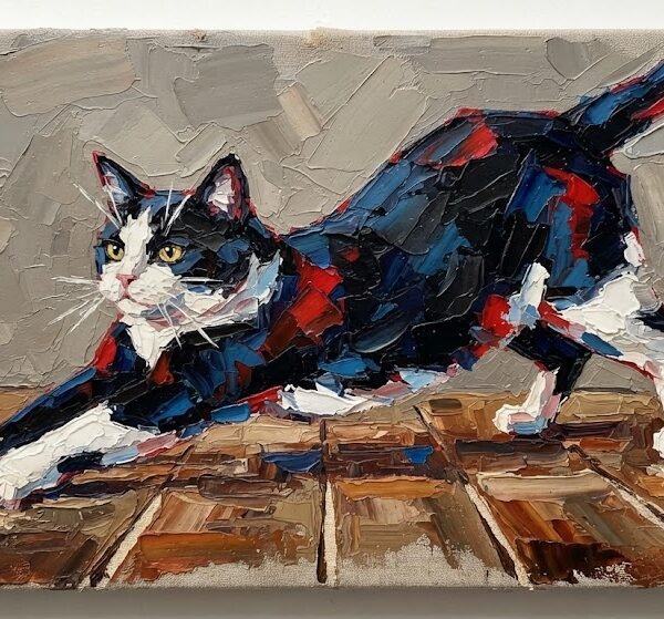 Expressionist Palette Knife Tuxedo Cat