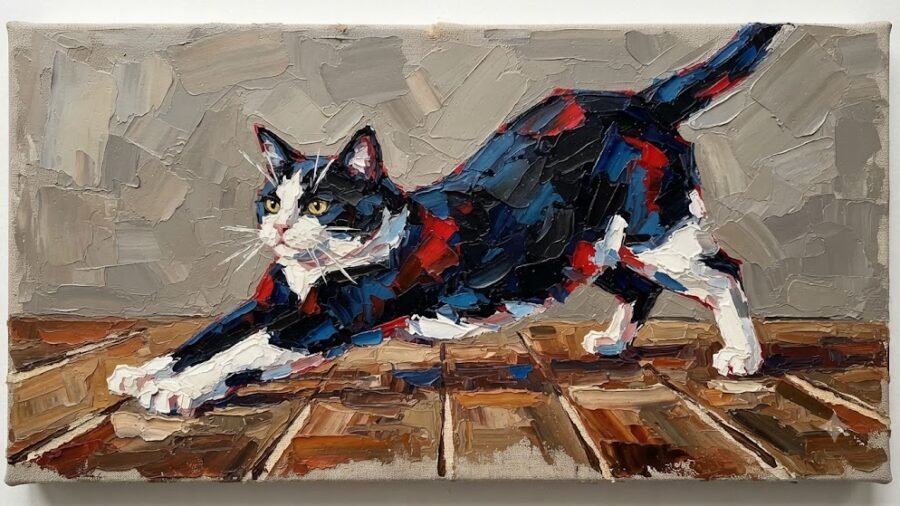 Expressionist Palette Knife Tuxedo Cat