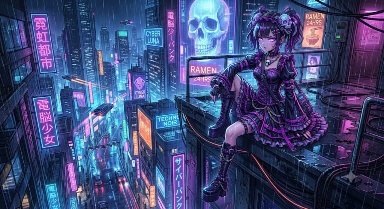 Cyberpunk Gothic Lolita in Neo Tokyo