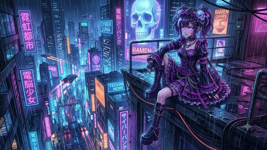 Cyberpunk Gothic Lolita in Neo Tokyo
