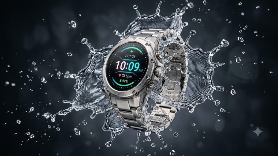Sleek Smartwatch Splash Water Effect