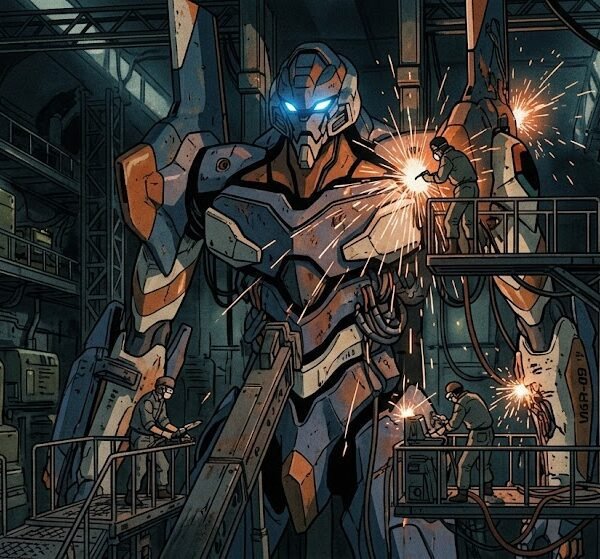 Retro 90s Mecha Hangar Scene