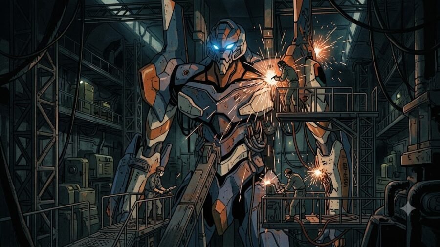 Retro 90s Mecha Hangar Scene