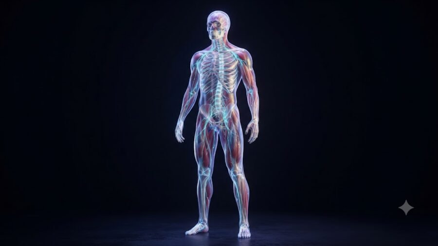 Bioluminescent Human Muscular and Skeletal Diagram