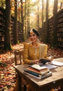 Dramatic Student In Library Portrait