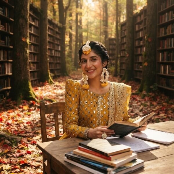 Dramatic Student In Library Portrait