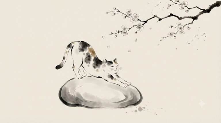 Minimalist Japanese Ink Wash Cat Desktop