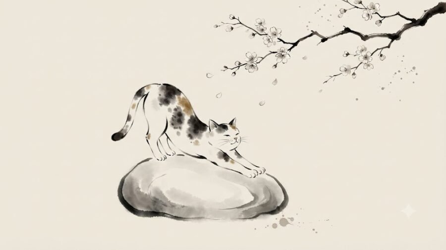 Minimalist Japanese Ink Wash Cat Desktop