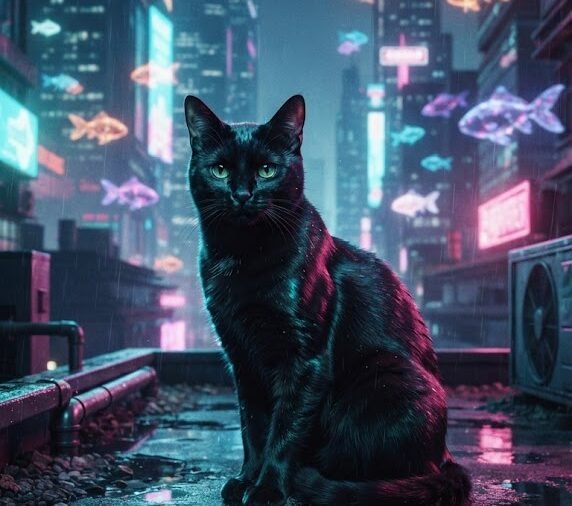 Cyberpunk Neon Cat Smartphone Background